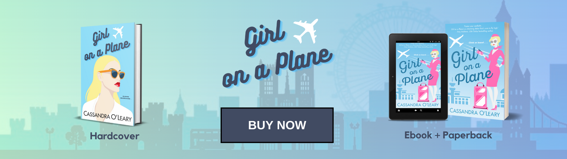 Girl on a Plane header with Buy Now text and book covers